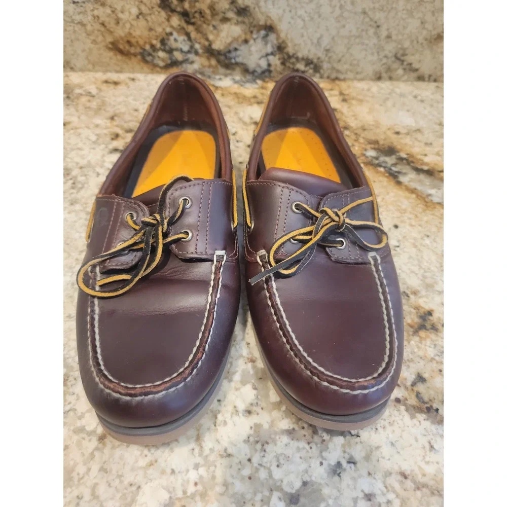 Timberland Mens 13 Classic 2 Eye Boat Shoes Brown Red Leather Preppy Excellent